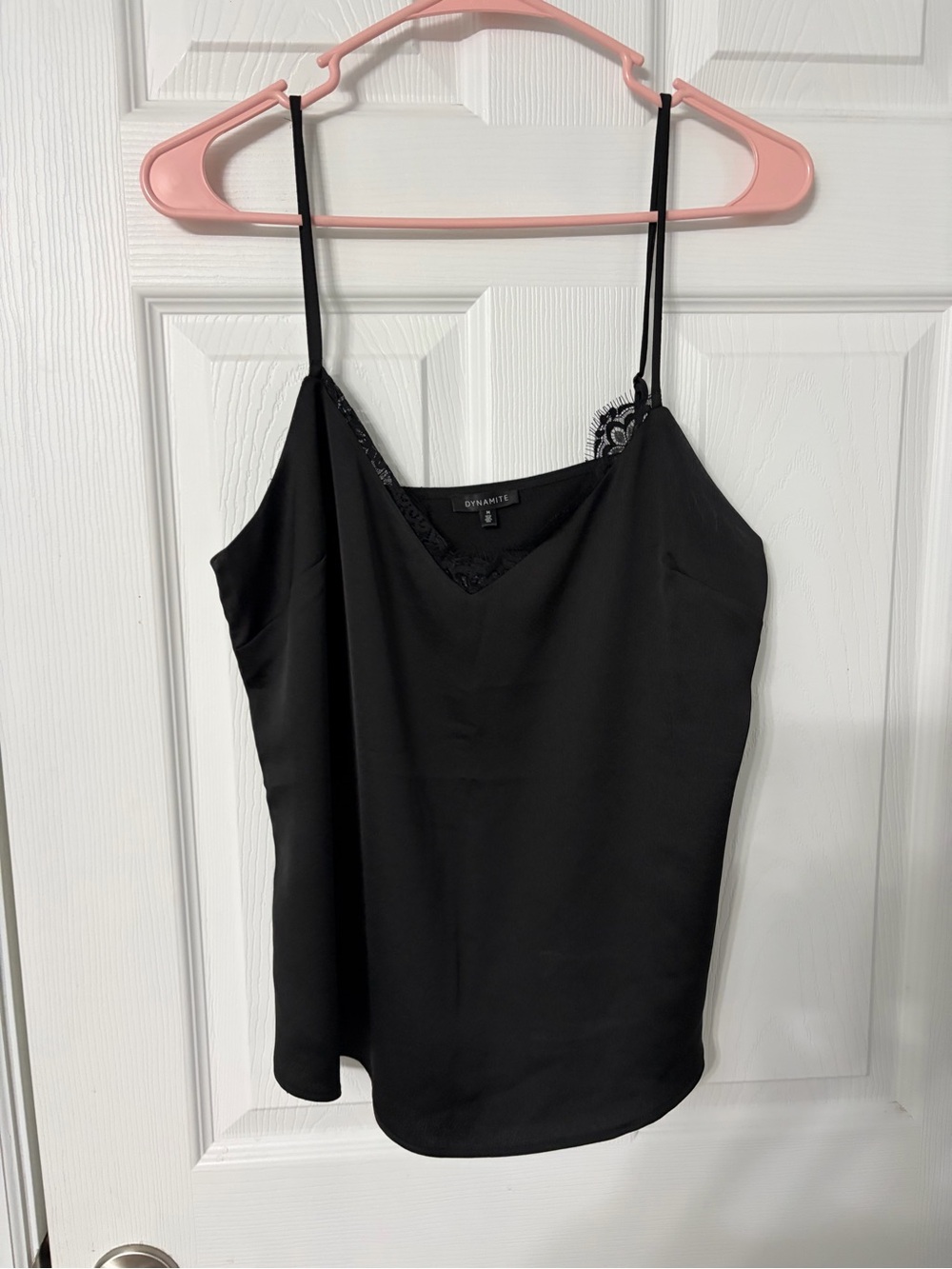 Dynamite Black Lace-Trim Satin Cami